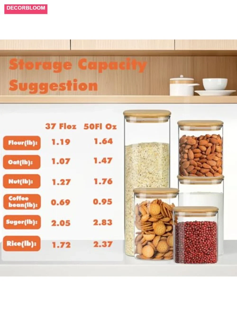 Glass Storage Containers with Airtight Bamboo Lids Set of 5